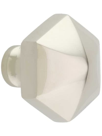 Solid Brass Hexagonal Knob - 1 1/4 inch Diameter in Polished Nickel.
